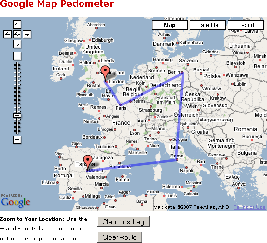 This Google Map Pedometer allows you to draw your route, calculate distance, 