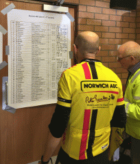 Norwich ABC 25-mile time trial: organisers at the results board
