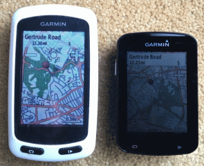 Garmin Edge Touring (left) vs Edge 820: map screen