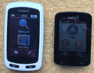 Garmin Edge Touring (left) vs Edge 820: home screen