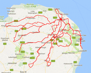 cycling Norfolk week of centuries map