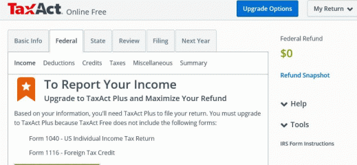Tax Act Can't handle FE income
